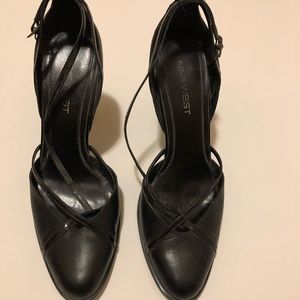 Nine West black ankle wrap pumps